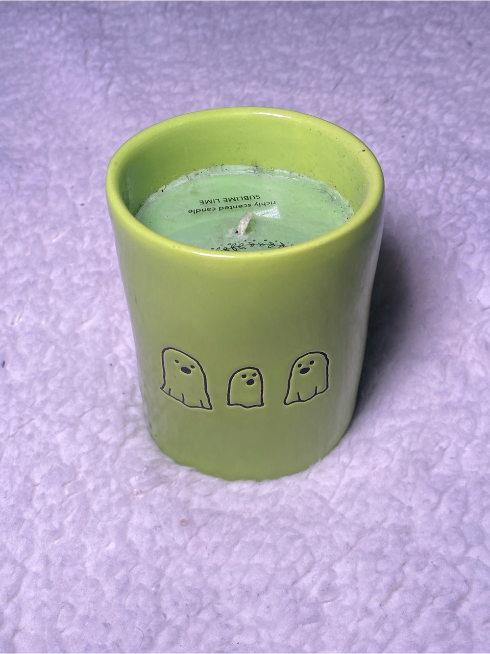 NWOT Lime Green Ceramic Ghost Candle Holder with Scented Candle